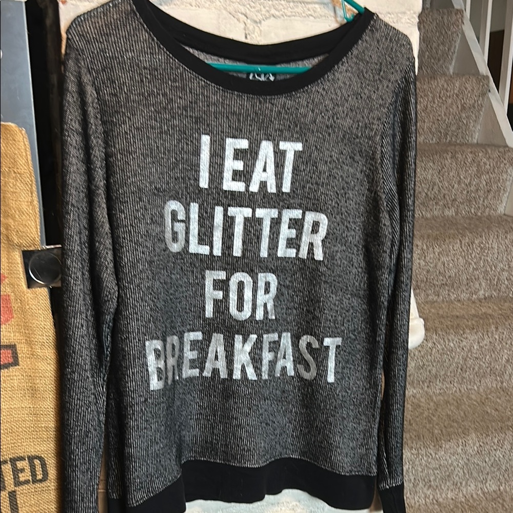 Recycled Karma Graphic Sweater/Sweatshirt, “I Eat Glitter…” in Women’s Regular M